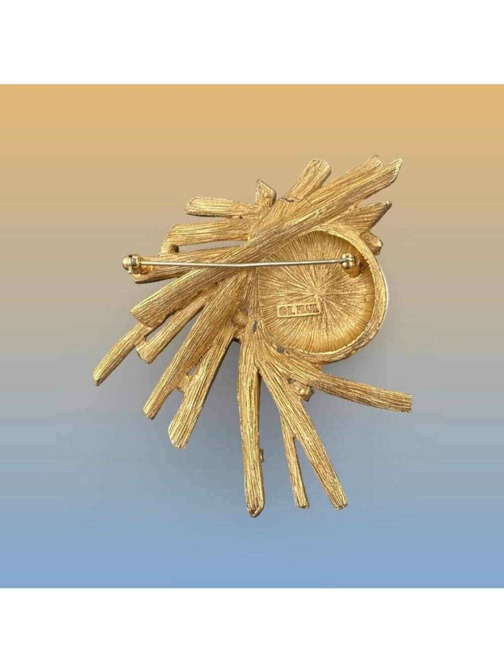 Vintage E. Pearl Gold Brooch Pin With Faux Pearl Rhinestones Abstract Starburst - Picture 2 of 8